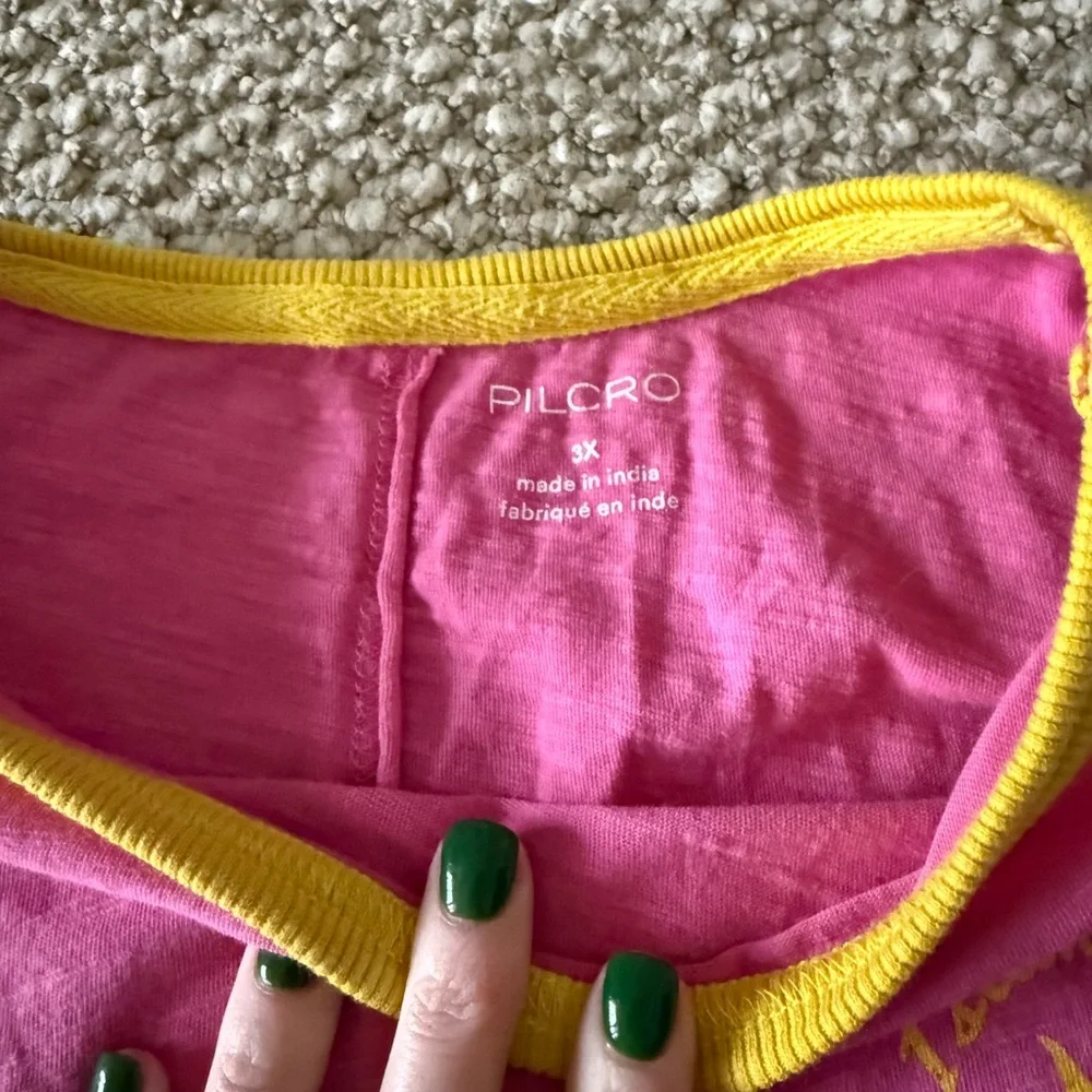 Anthropologie Pilcro The Bennie Cotton Slub Crewneck Tee Pink Yellow 3X - Picture 5 of 8